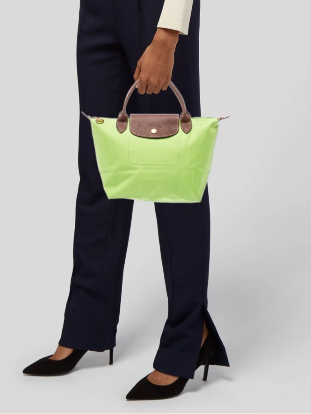 Longchamp Le Pliage Tote light Green Nylon Tote with Leather Trim NWOT